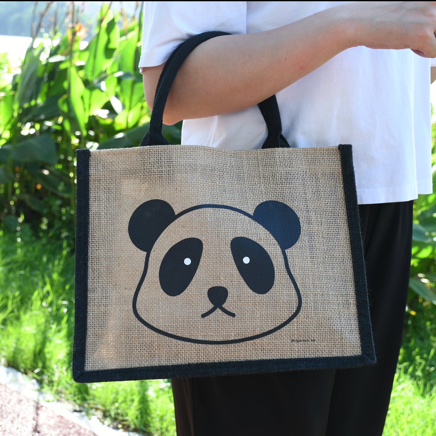 天然手工黃麻袋 黑白動物系列 - 熊貓(大號)