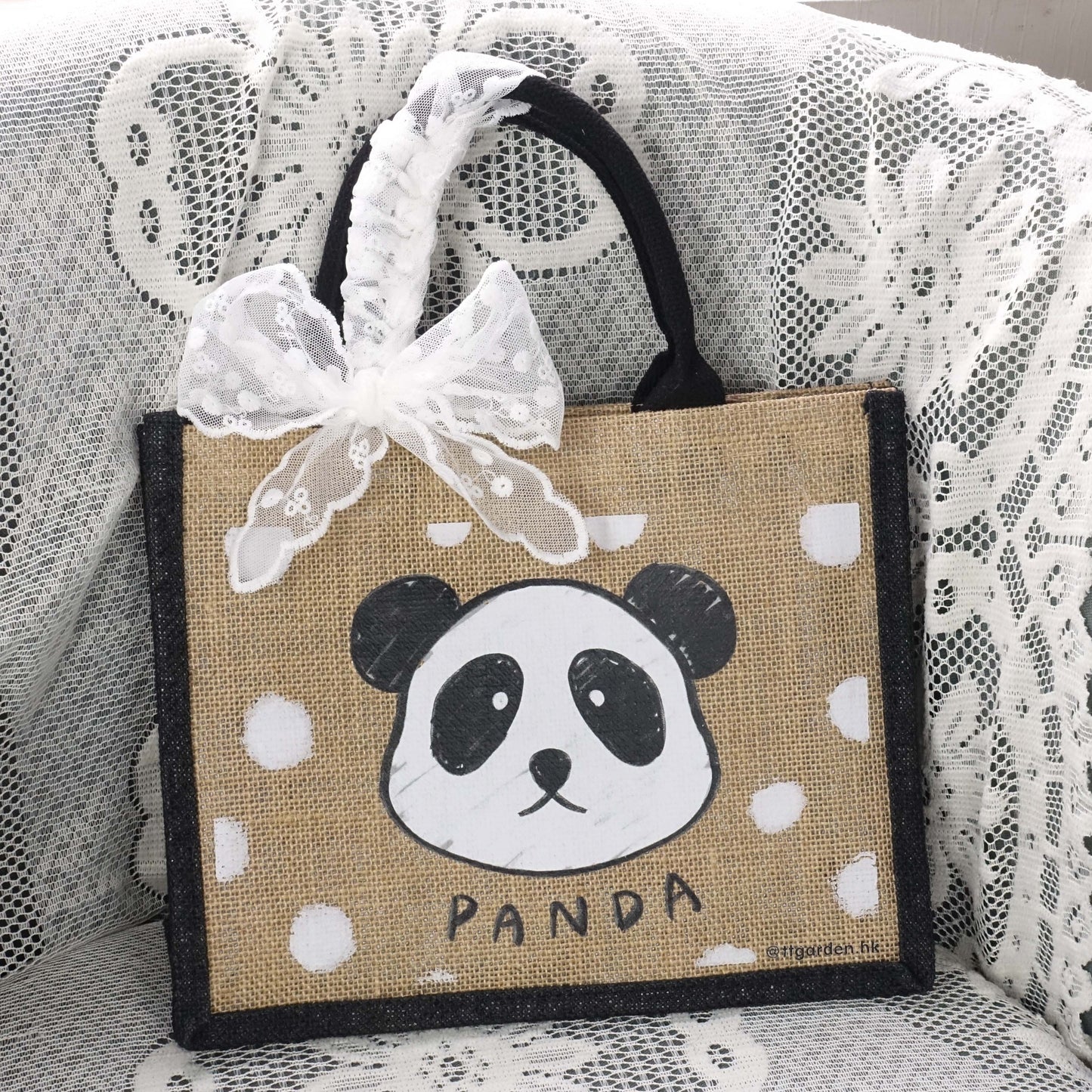 天然手工黃麻袋 彩繪動物系列 - 熊貓(大號)