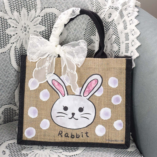 天然手工黃麻袋 彩繪動物系列 - 小兔(大號)