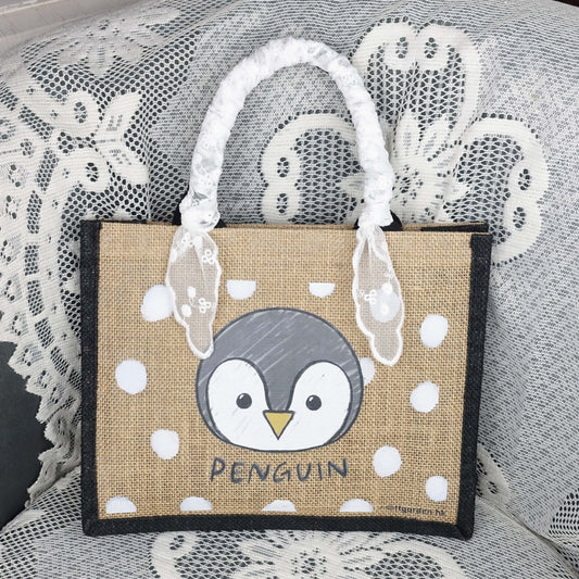 天然手工黃麻袋 彩繪動物系列 - 企鵝(大號)