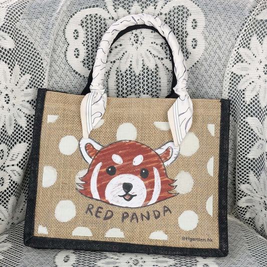 天然手工黃麻袋 彩繪動物系列 - 小熊貓(大號)