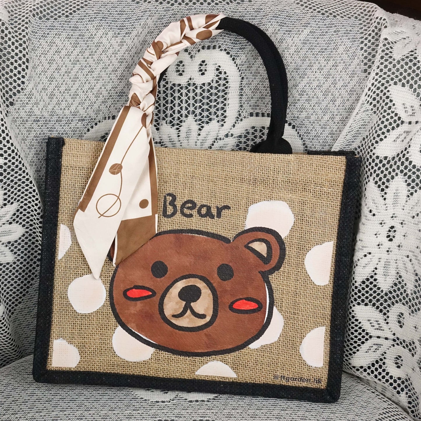 天然手工黃麻袋 彩繪動物系列 - 小熊(大號)