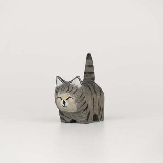 木雕灰色虎紋貓