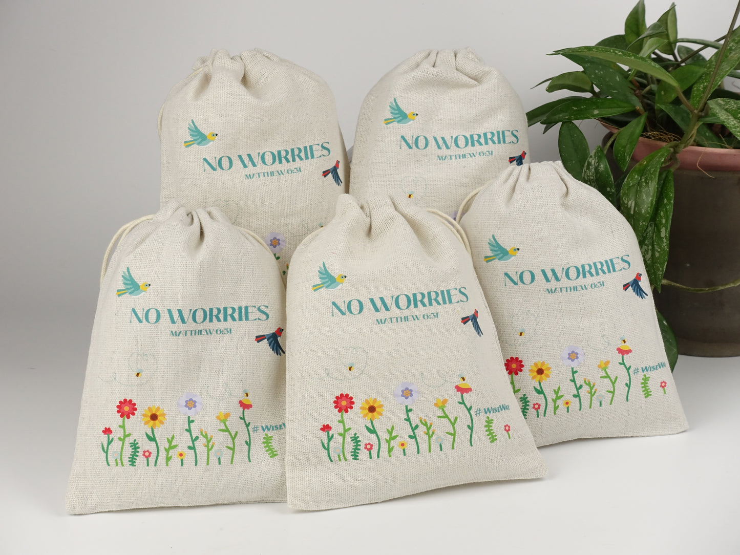 天然手工棉麻抽繩袋 自然系列 - No Worries(中號)